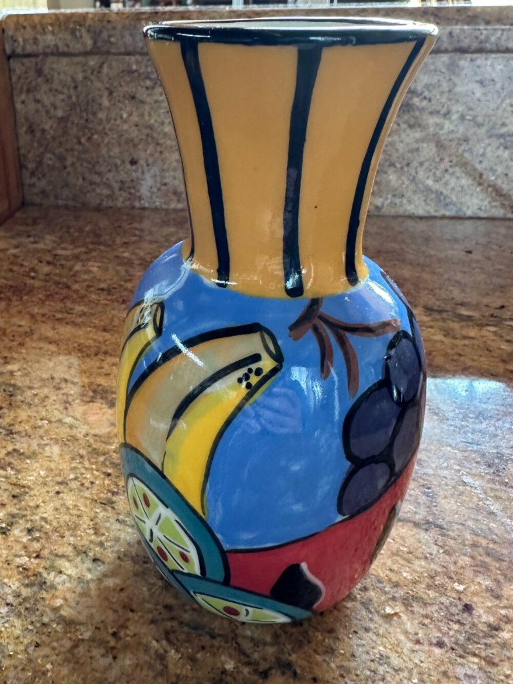 Colorful Tropical Fruit Hand-painted Art Pottery Vase Whimsical Artist Signed 6" - Picture 10 of 10